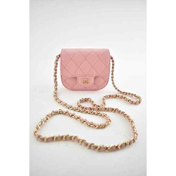Chanel 22C Pink Caviar Mini Clutch With Chain Gold Card Shoulder Crossbody Bag - Picture 3 of 12